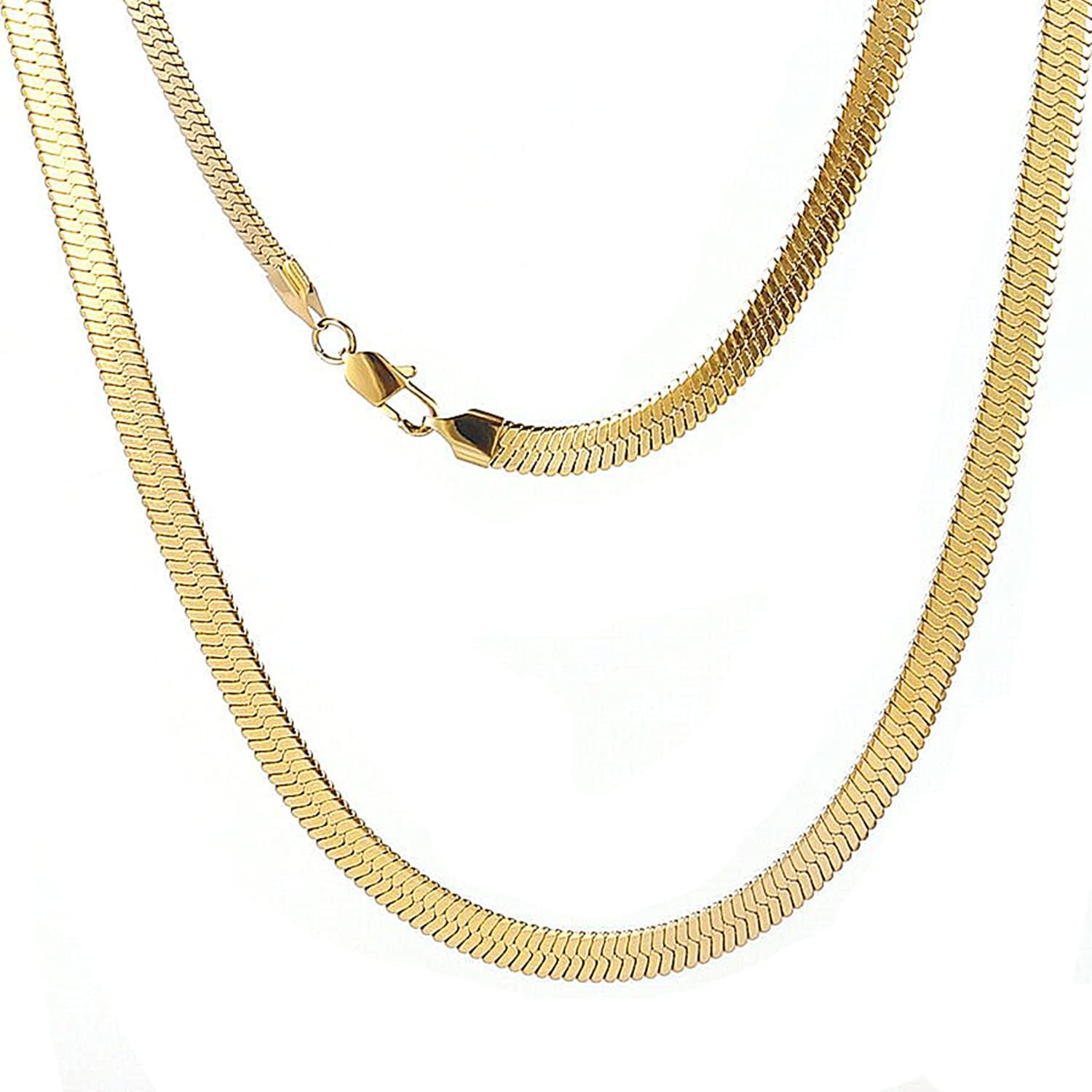 18K Gold Plated Clavicle Chain Flat Snake Bone Chain Necklace Herringbone Choker Neck Chain Sparkling Gold Chain Necklace