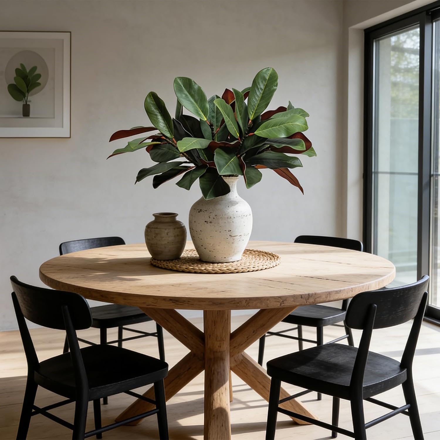 5PCS Magnolia Stems, 35 Magnolia Leaves 18" Faux Greenery Stems, 3D Artificial Greenery Decor for Vase Home Office Table Wedding