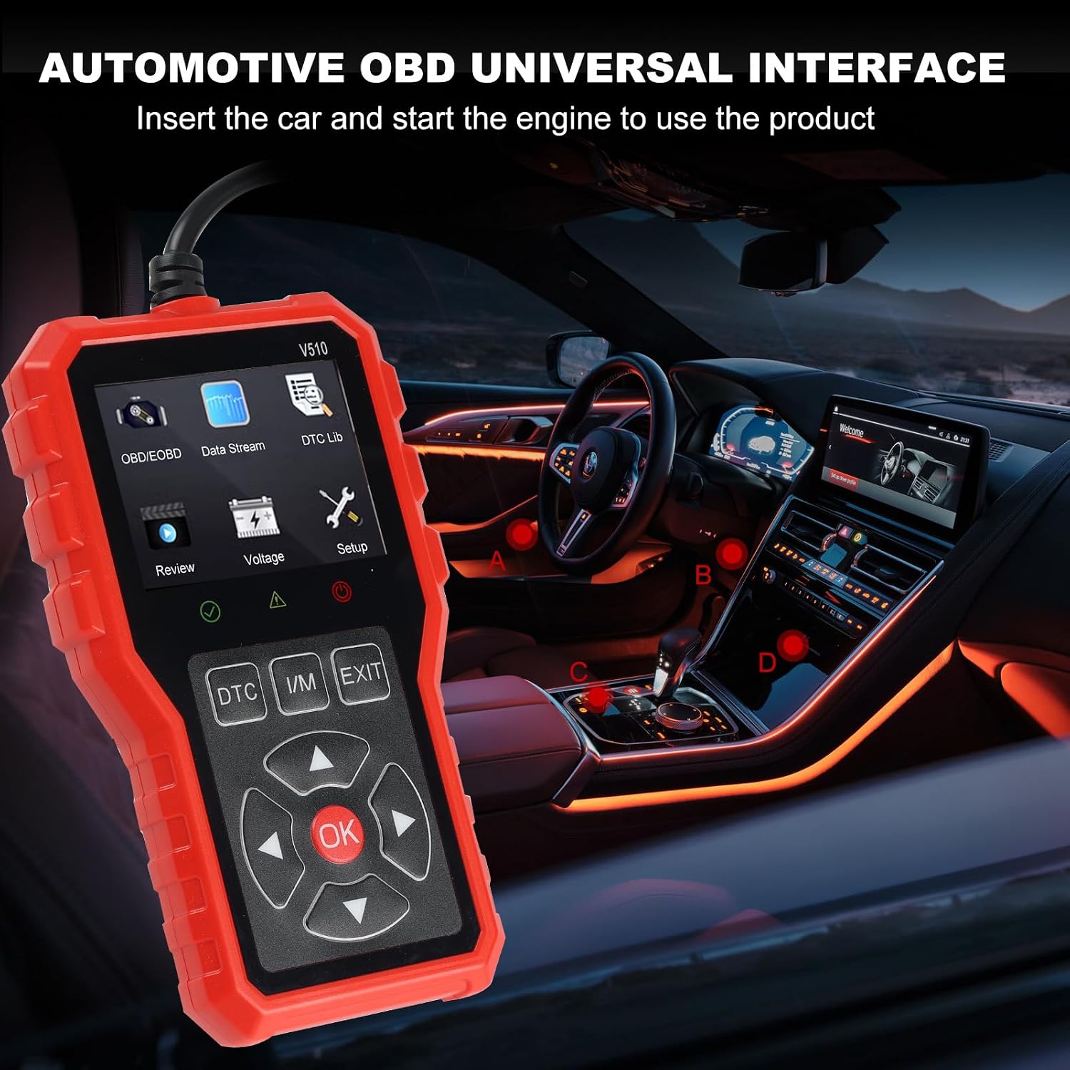 ZhenBaoTian V519 OBD2 Scanner connected to a car's OBD port