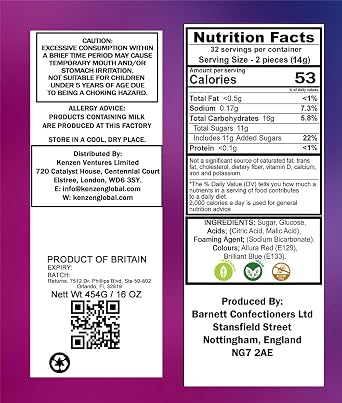 Barnetts - Mega Sour Candy Bubblegum 454g - Trendy Sweet Bags - Traditionally Handmade Sweets - Sour Coating Lasts 20 Seconds - Candies for Party Bag, Gift Hamper, or Hamper Box