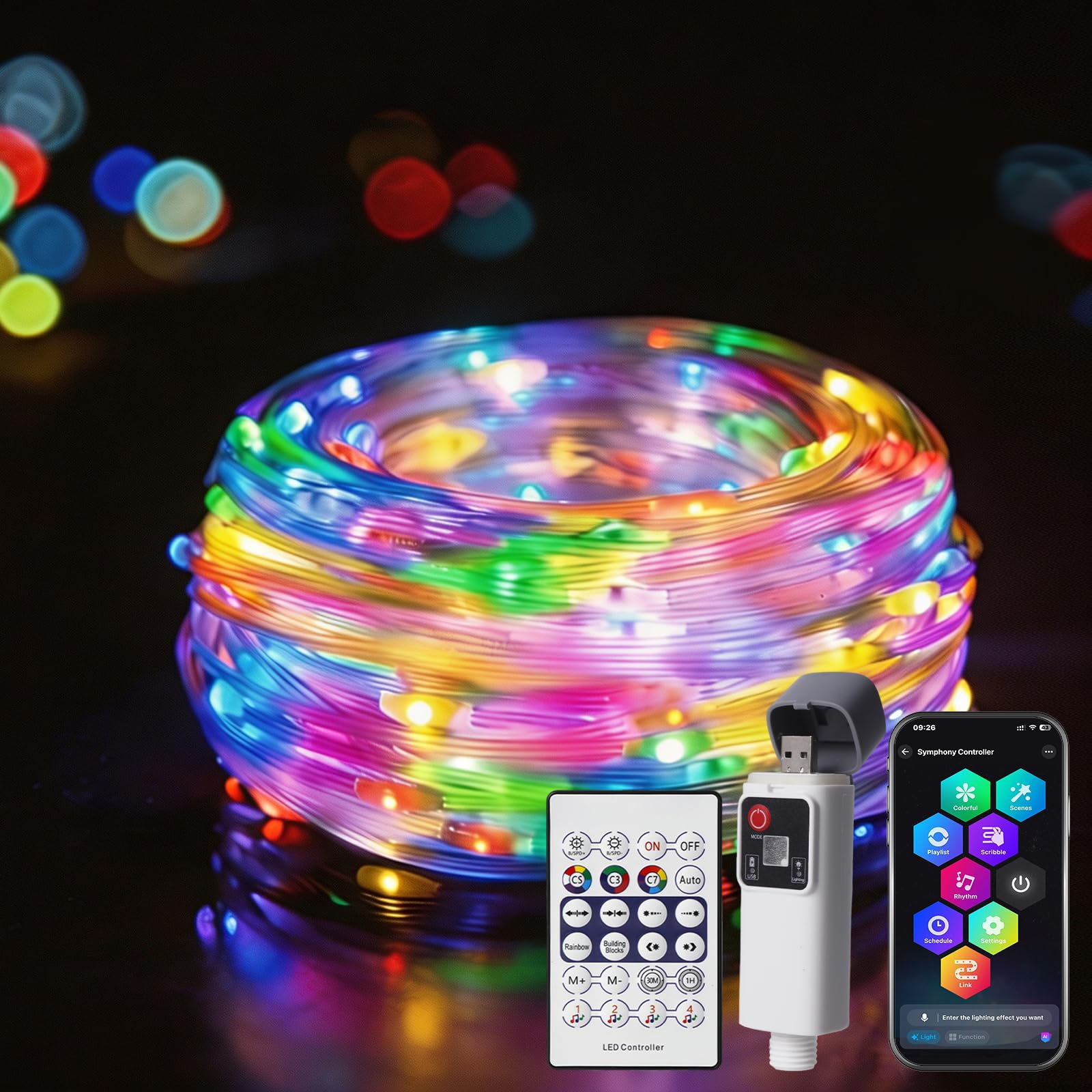 Electight 5M Rechargeable Fairy Lights RGB Smart IC, 1800mAh Battery