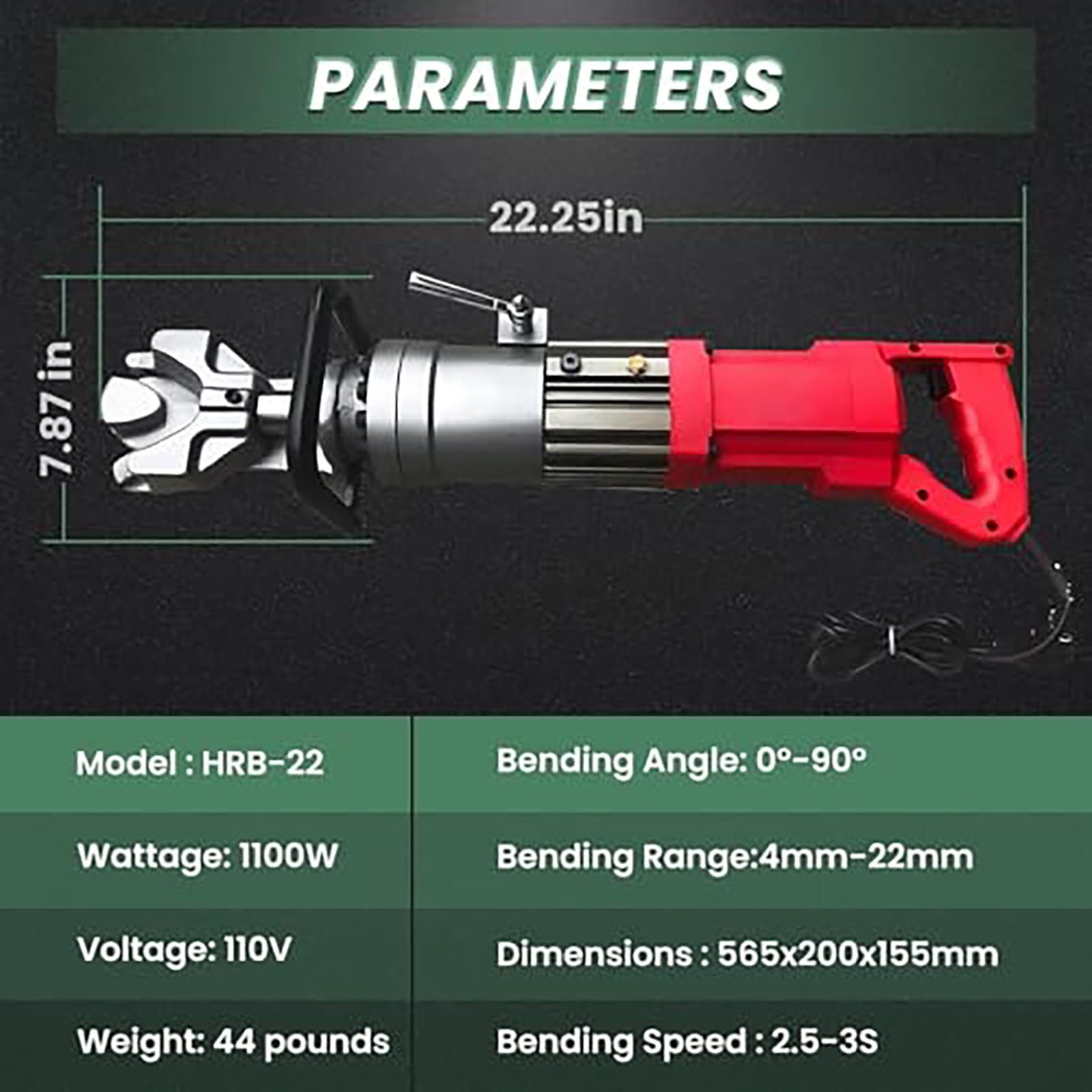 Dobladora De Barras Hidráulica Eléctrica, Dobladora Manual De 4-22 Mm Para Barras De Acero, Ángulo De Doblado De 0-130°, Velocidad De Doblado De 2,5-3 S, Para Doblar Acero Corrugado.,Red