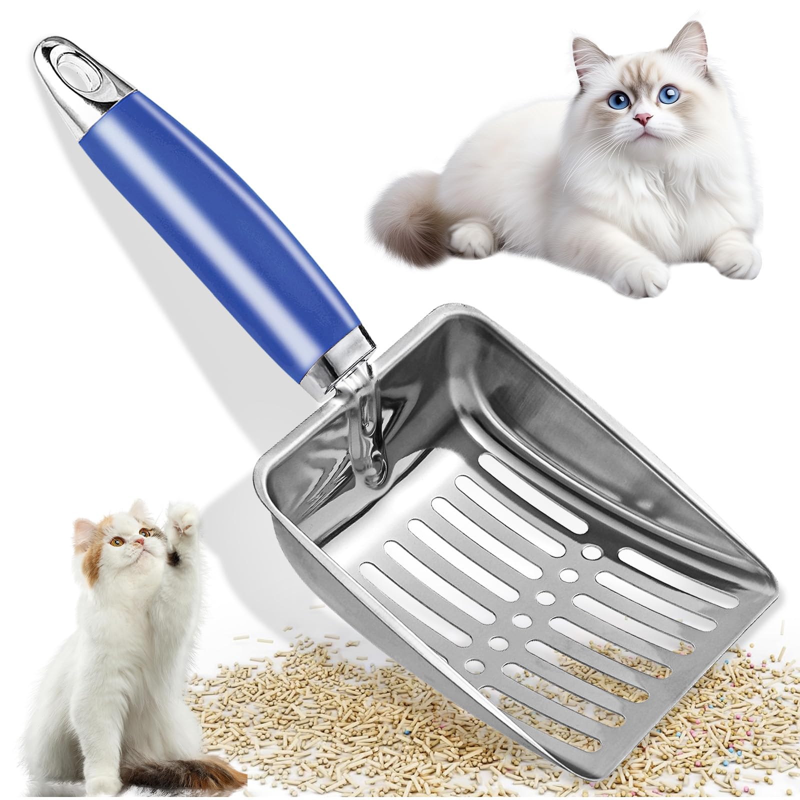 fine mesh metal cat litter scoop with rubber handle