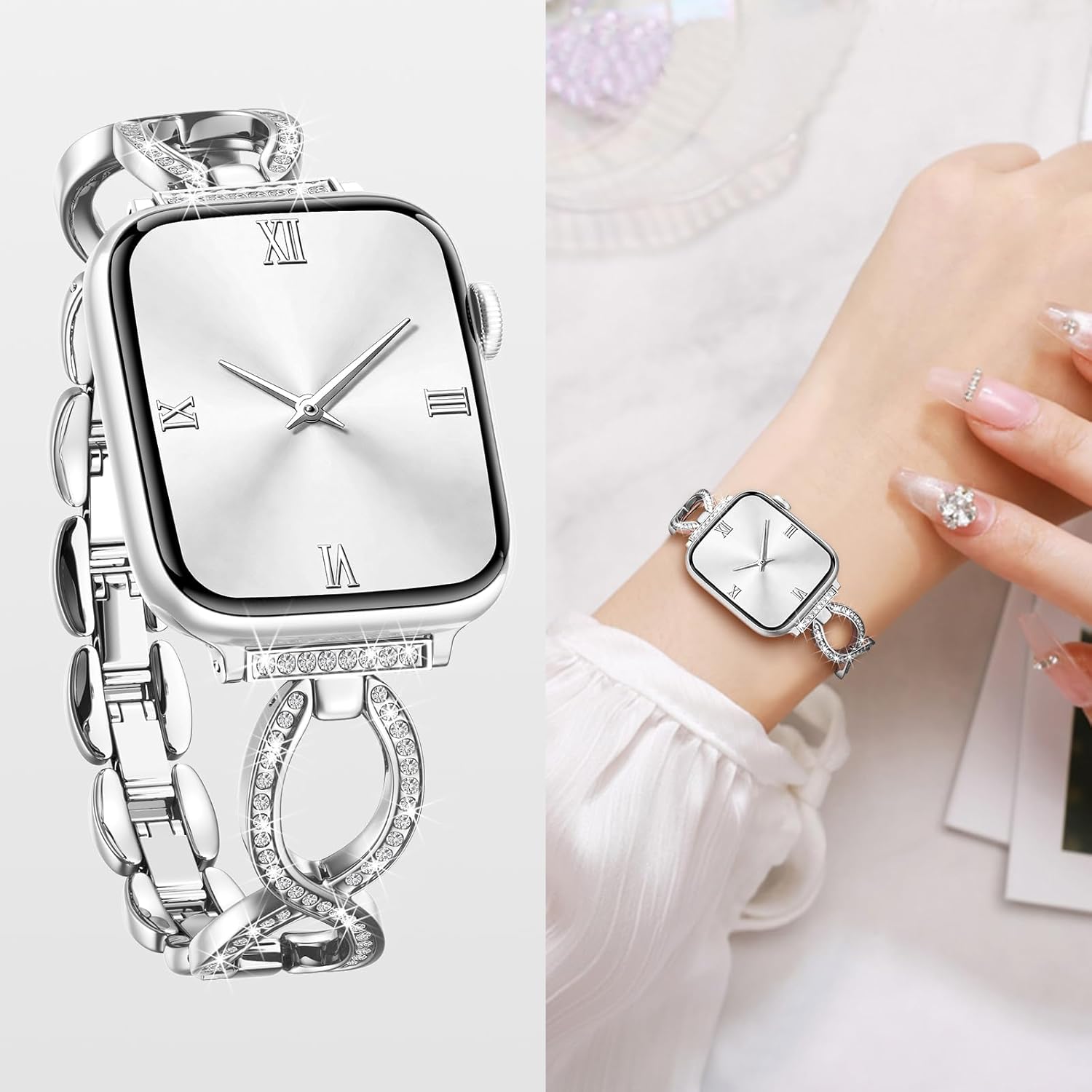Filoto Bling Band Compatible with Apple Watch 38mm 40mm 41mm 42mm 44mm 45mm 46mm 49mm for Women, Thin Metal Strap Dressy Slim Jewelry Bracelet for iWatch Band Series 11 10 9 8 7 6 5 4 SE 3 2 1 Ultra - Image 5