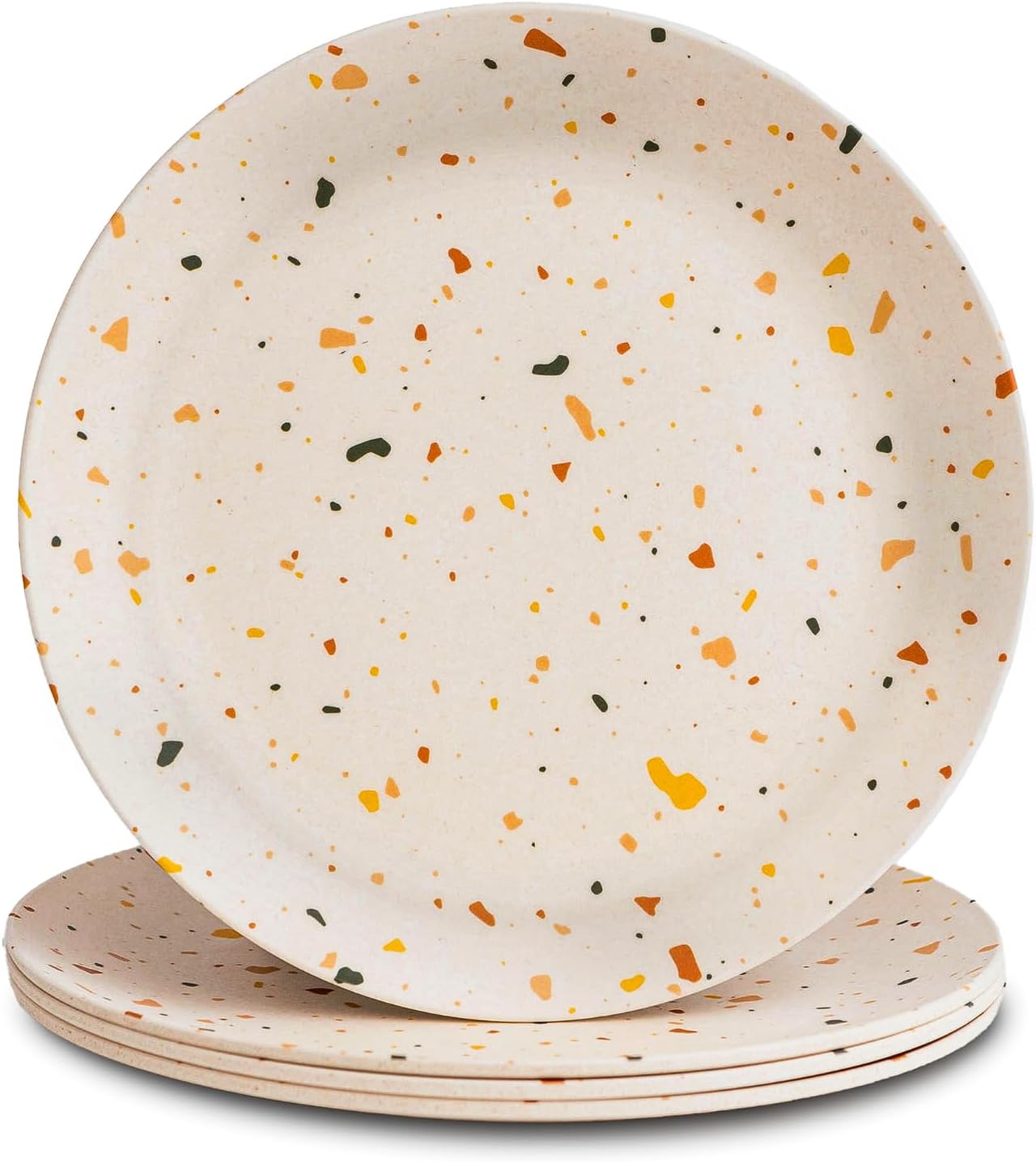 Nook Theory 4-Pack Bamboo Fiber Dinner Plates – Alternative for Plastic Plates, Toddler & Kids Plates, Dishwasher Safe, Food-Grade Bamboo Plates Reusable – Lightweight Dinner Plates (Celebration 10″)