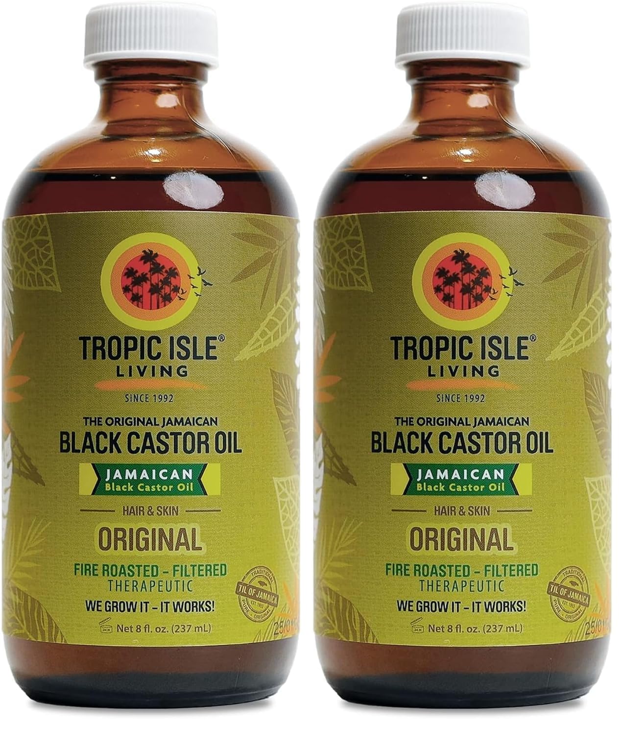 Tropic Isle Living Jamaican Black Castor Oil 8oz - For Hair Growth, Skin Conditioning, Eyebrows & Eyelashes, Scalp and Nail Care. Strengthen, Moisture & Repair (Pack of 2)