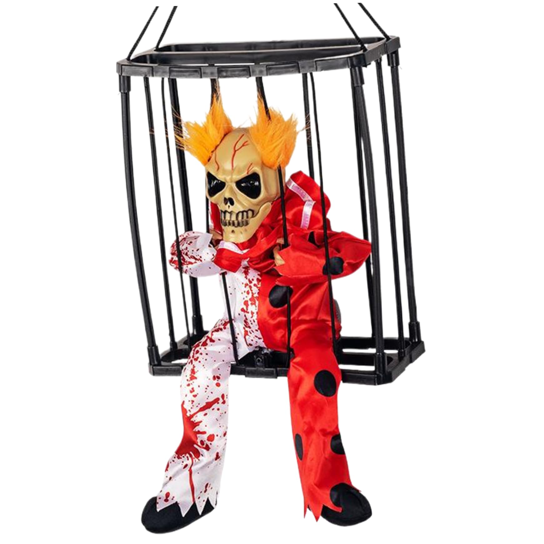 Monwssoe Halloween Decor, Halloween Animatronics Hanging Light up Eyes Sounded Hanging Ghosts In Cage Flash Screaming Activated Skeleton Decor for Party Haunted House, No Battery(Style 4)