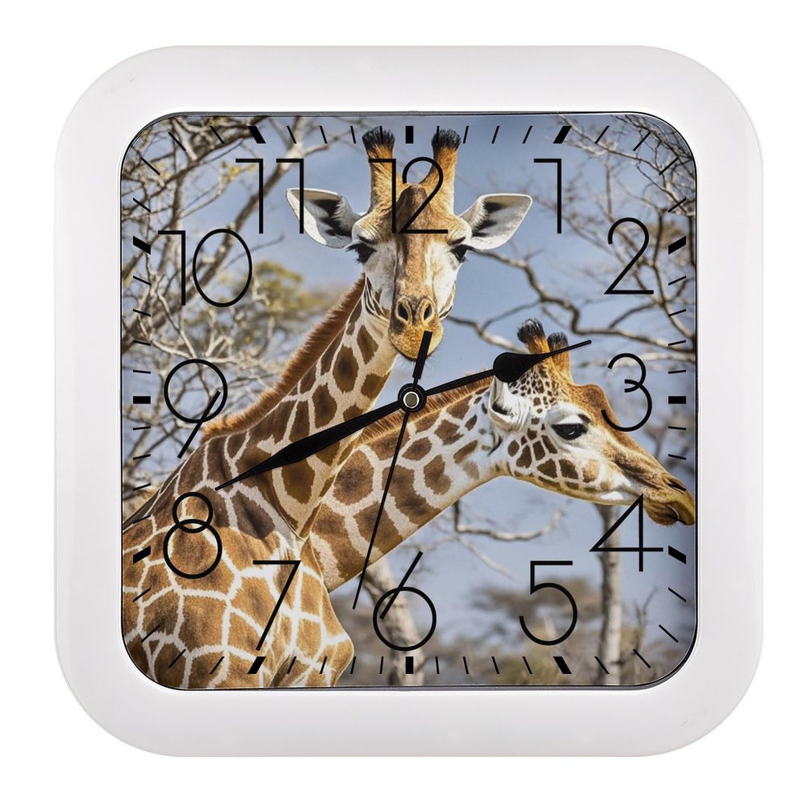 FekiLoot Square Giraffe Wall Clock Decorative Battery Operated Analog Clocks Silent Non-Ticking Frame Wall Clocks Perfect Kitchen Or Office Clock 10 Inch