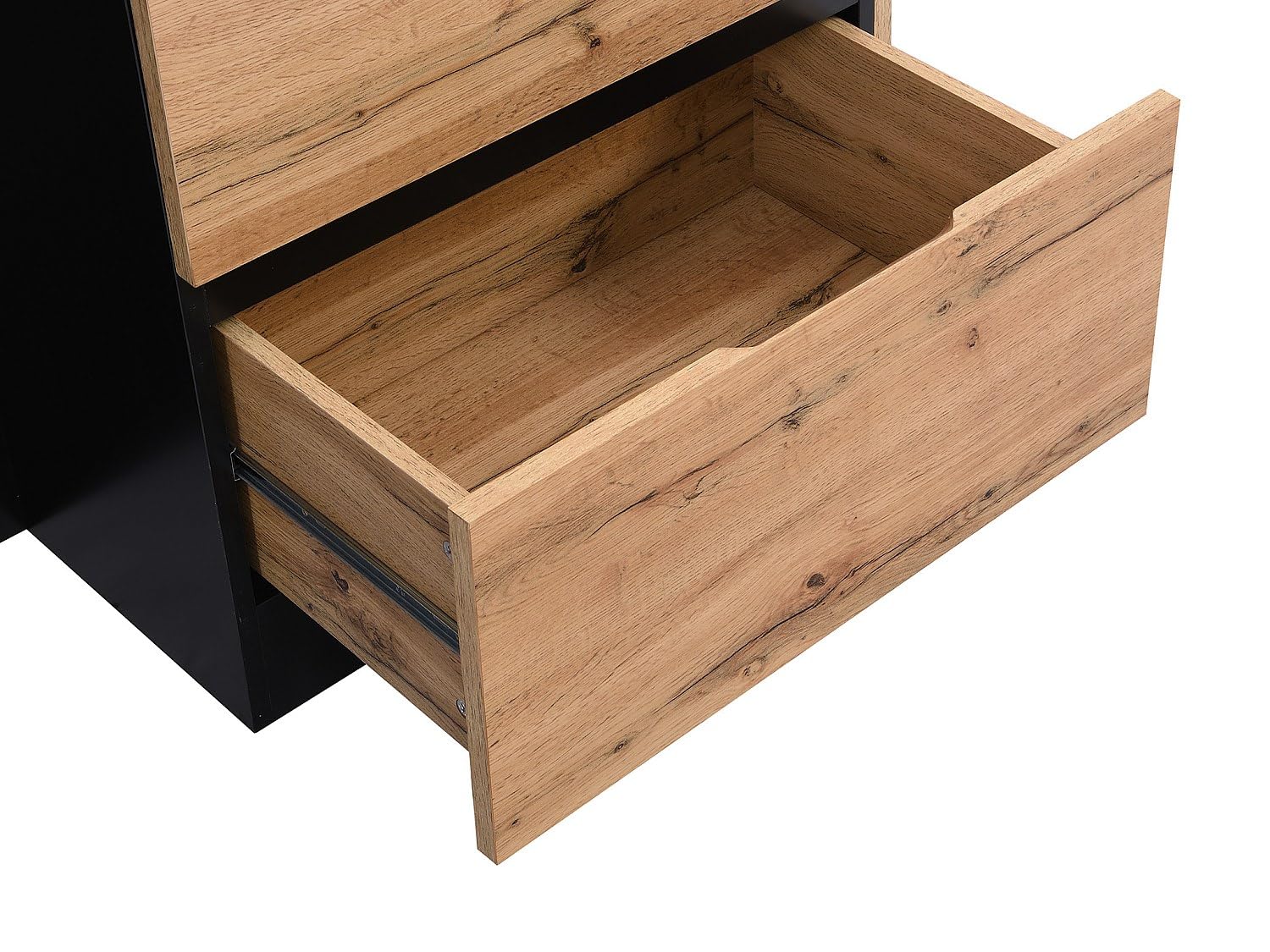 Vente-unique - Ilot Central de Cuisine avec 6 tiroirs et 4 niches en MDF - Naturel Clair et Noir - POMARELA