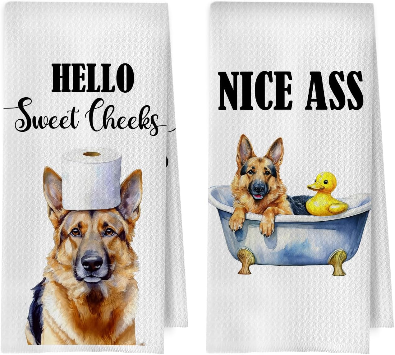 German Shepherd Decorative Towels Set - Funny German Shepherd Gifts Polyester Waffle Weave Hand Towels for Bathroom, 16×24 Inches Set of 2