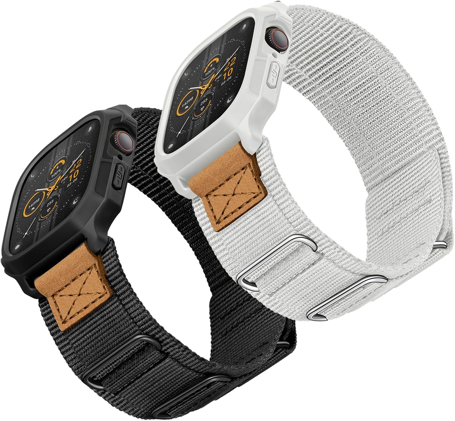 Bundle of the Rugged Nylon Velcro Apple Watch Band (Apricot grey/Black)