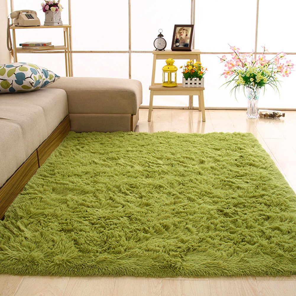 Ultra Soft and Fluffy Nursery Rugs 4cm High Pile Area Rugs for Bedroom and Living Room 4' x 5.3', Green