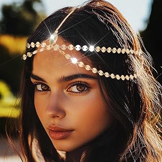 Sequins Boho Head Chain Gold Head Pieces Goddess Headpiece for Women (Gold, One size)