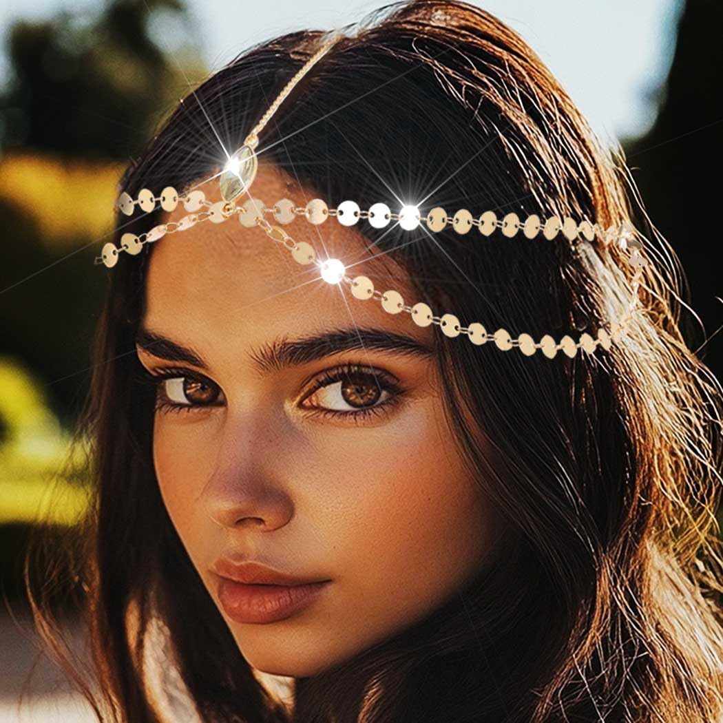 Amazon.com : Yean Sequins Boho Head Chain Gold Head Pieces 