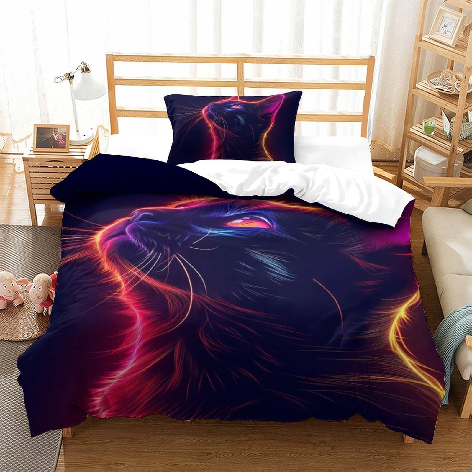 Parure de lit chat muppet en microfibre avec housse de couette 135x200 et taie d'oreiller pour enfant