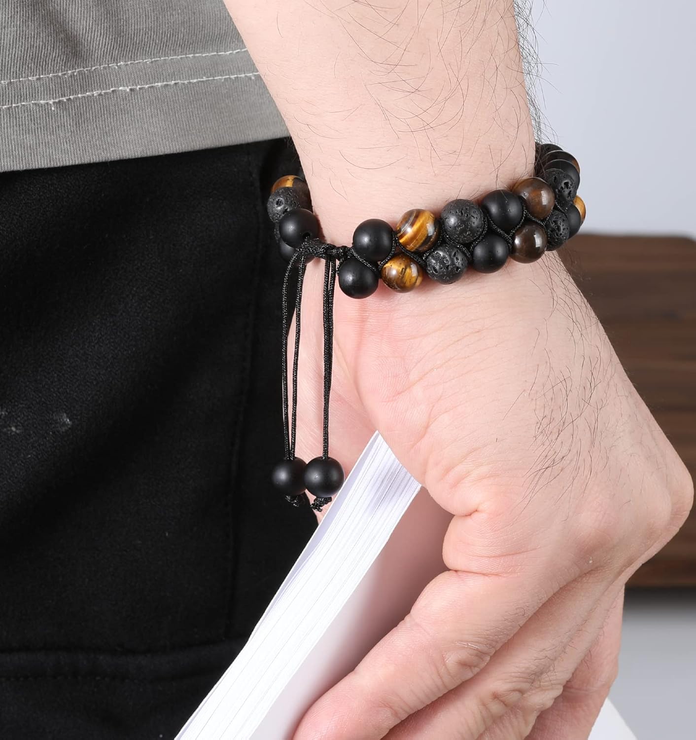 Triple Protection Bracelet Handmade Bracelet - Natural Tiger Eye Crystal, Obsidian Hematite,Crystal Jewelry Bracelet Brings Good Luck and Happiness, Bracelet for Men and Women(Style E) - Image 6