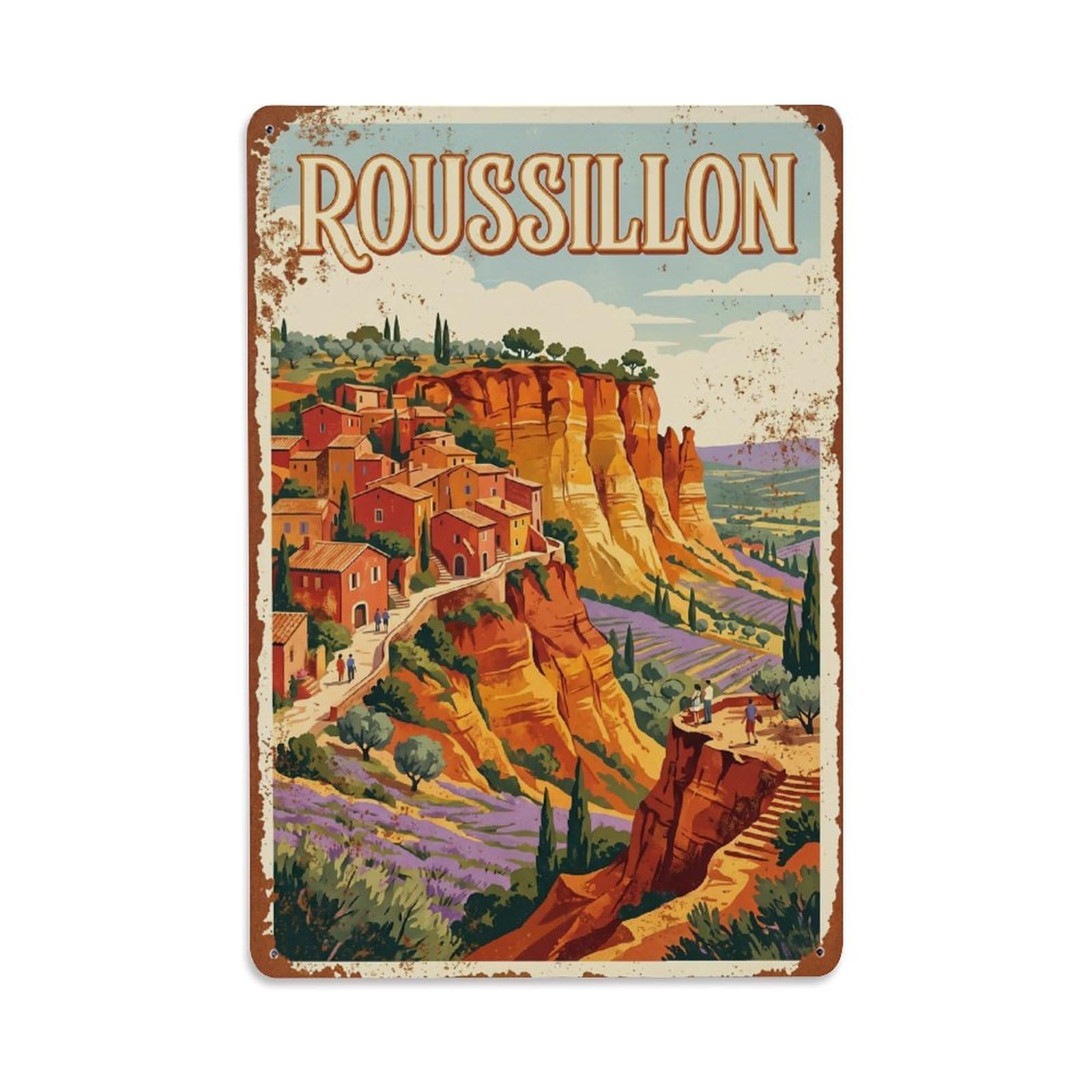 Vintage Travel Roussillon France Metal Tin Sign