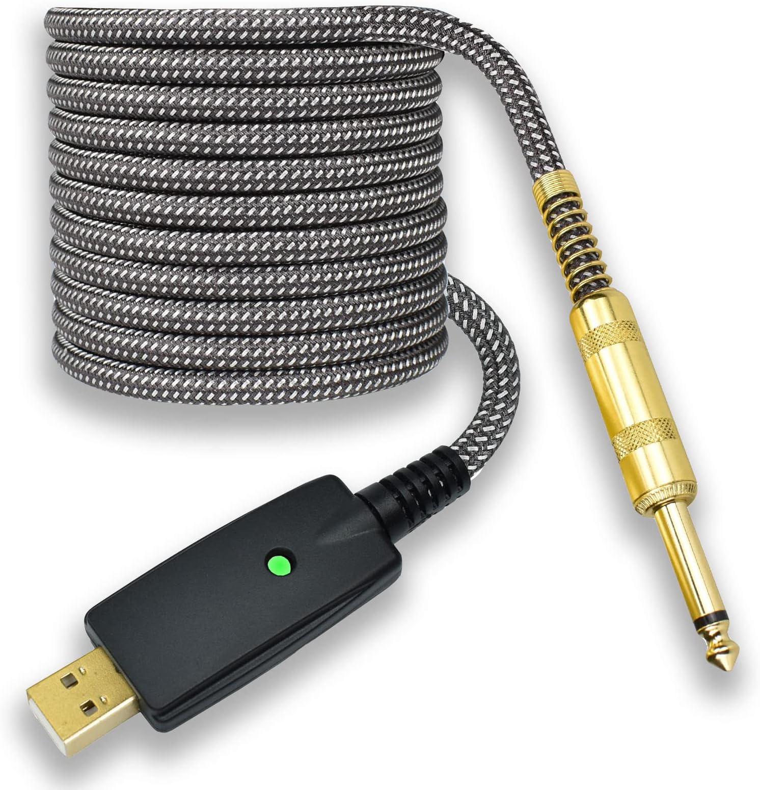 Guitar to USB Instrument Recording Cable, 10 Feet 1/4" TS Male to USB Guitar Cable, Nylon Braided, Gold Plated Plug, Noise Free, Plug and Play Connection, for Electric Guitar Bass Recording