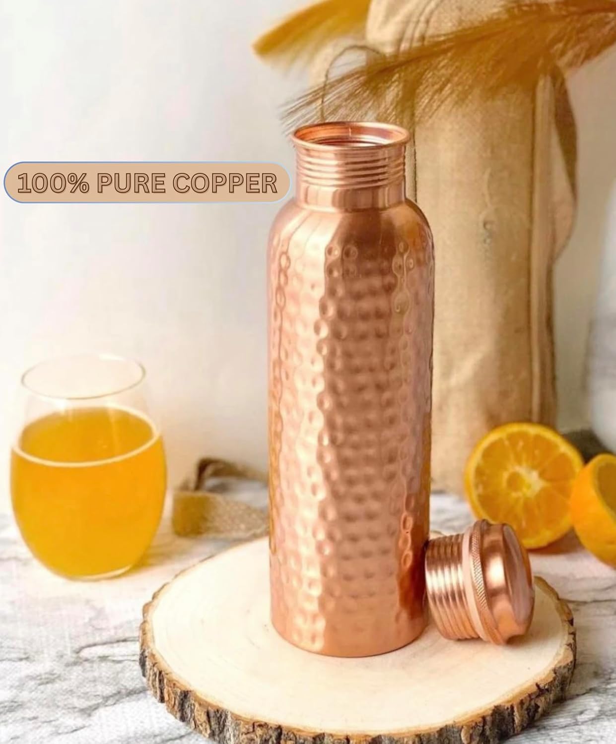 100% Pure Copper Water Bottle For Drinking Water – 34oz Ayurvedic Leak-Proof Copper Bottle | Handmade Hammered Design | BPA-Free, Eco-Friendly, Made in India |