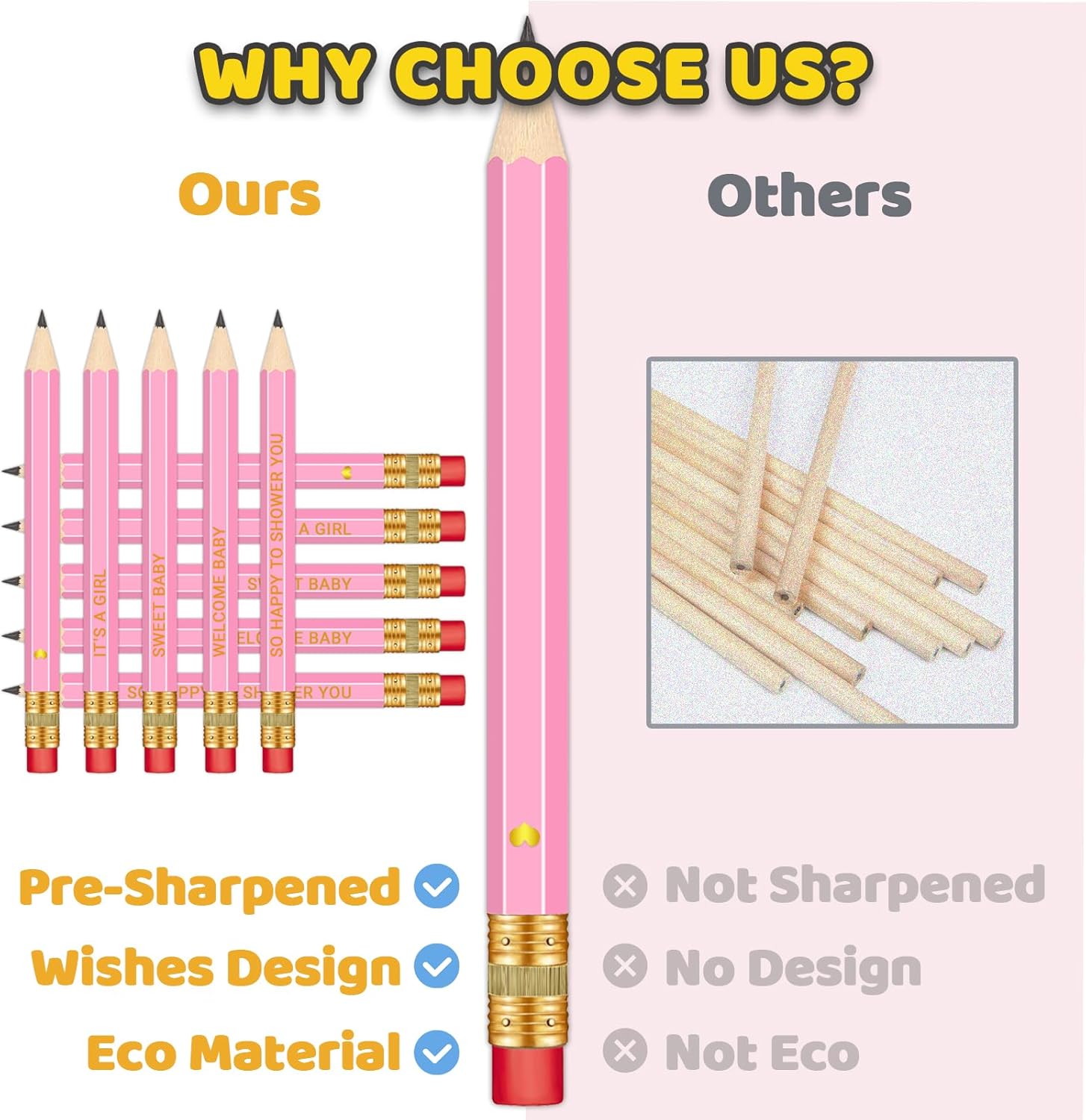 50Pcs - Baby Shower Sharpened Half Pencils with Erasers, Pre-sharpened Pencils for Baby Shower Games, 4 Inches