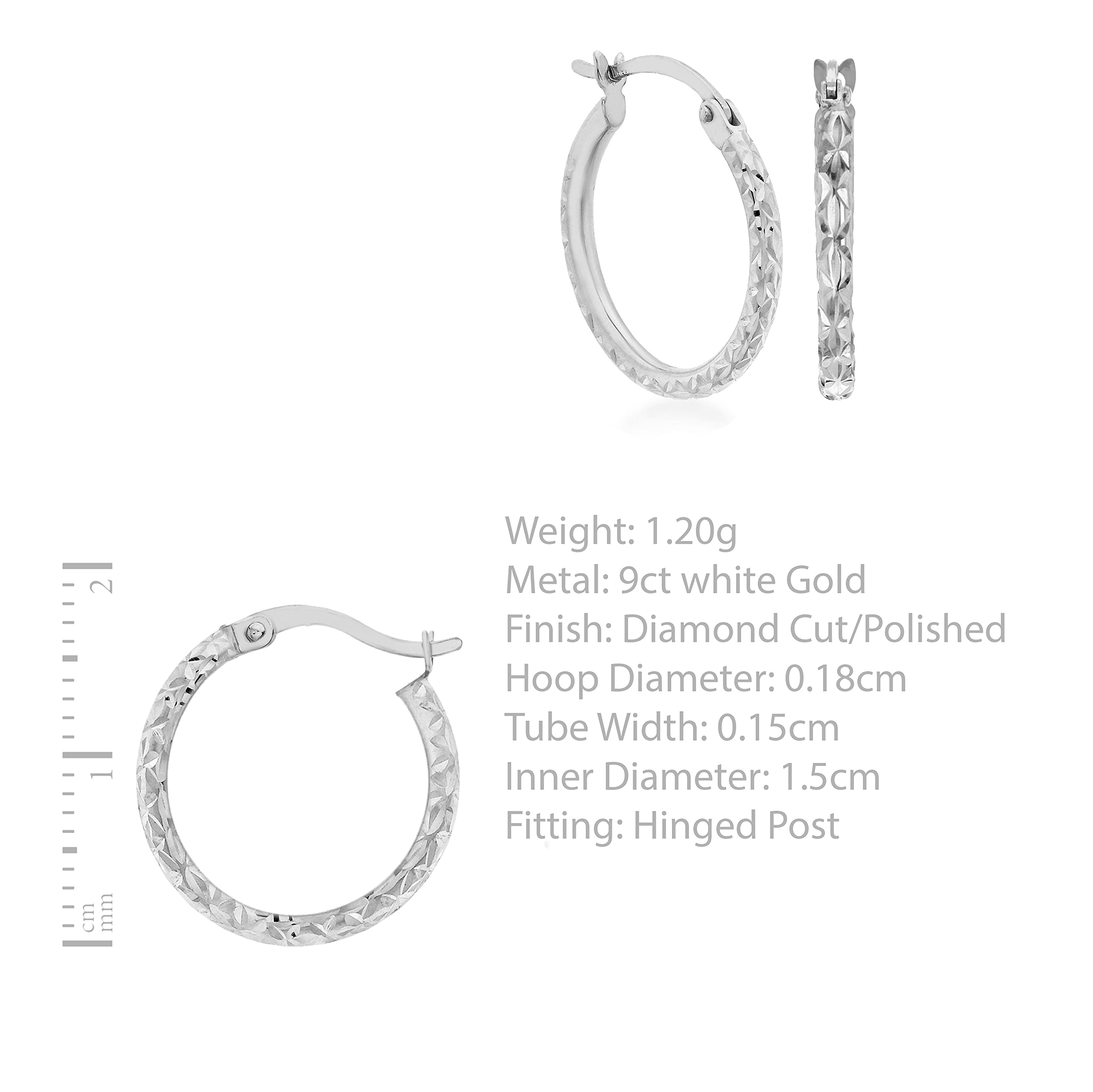Damen Diamantschliff Rund Creole Ohrringe 9k (375) Gold