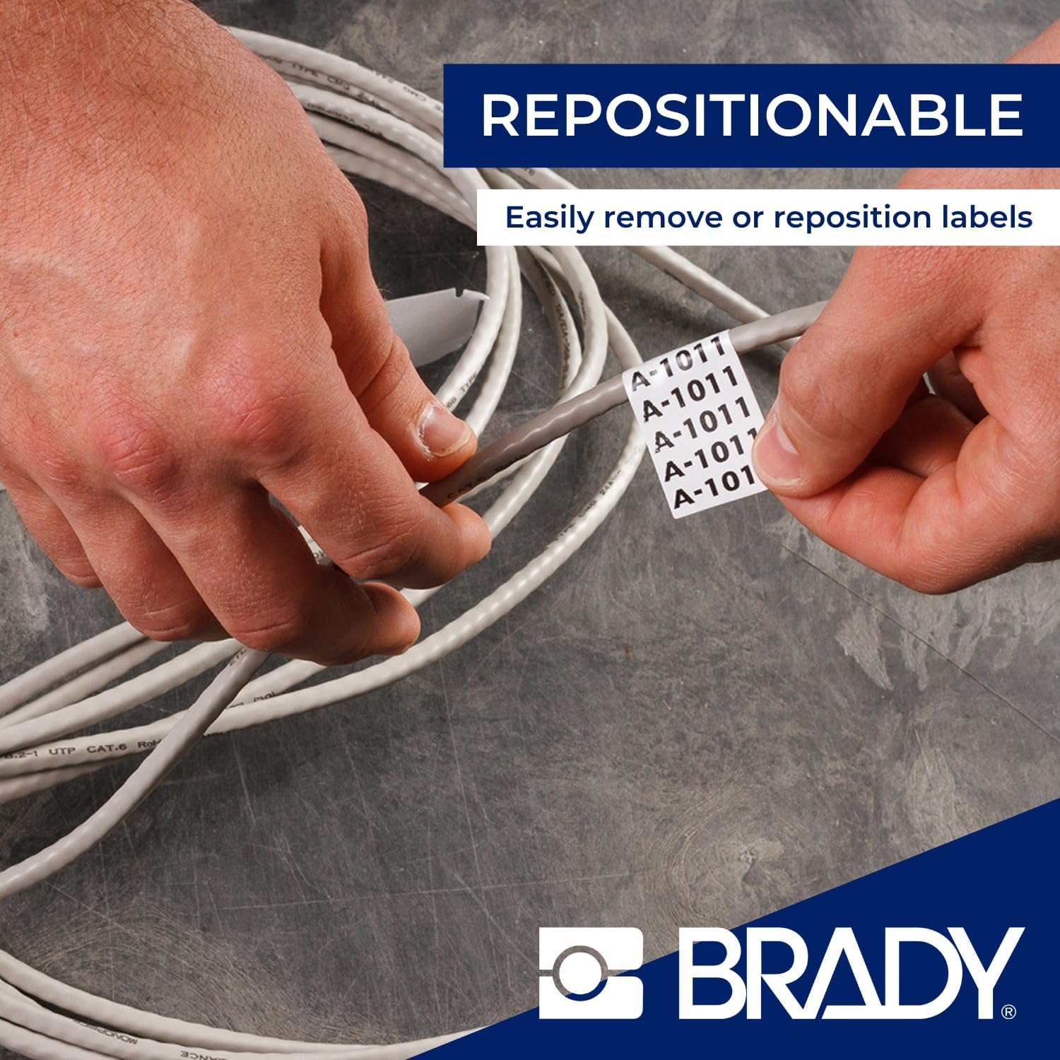 Brady Repositionable Vinyl Cloth Label Tape for Label Printer BMP41/BMP51/BMP53/M511 - Self Adhesive Vinyl Printer Labels - Multi-Purpose Labels - Black on White (8.08 mm x 4.88 m) - M4C-318-498