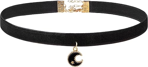 Vista 6 de Fesciory Gargantilla negra para mujer, gargantilla de encaje de terciopelo ajustable en capas, regalo de joyería gótica para niñas.