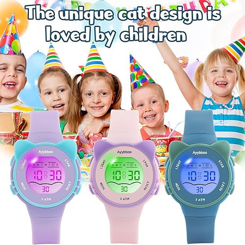 Miniatura 5 de Relojes digitales para niños y niñas, 7 luces de color, impermeables, bonitos relojes de pulsera para niños con alarma y cronómetro, gran regalo