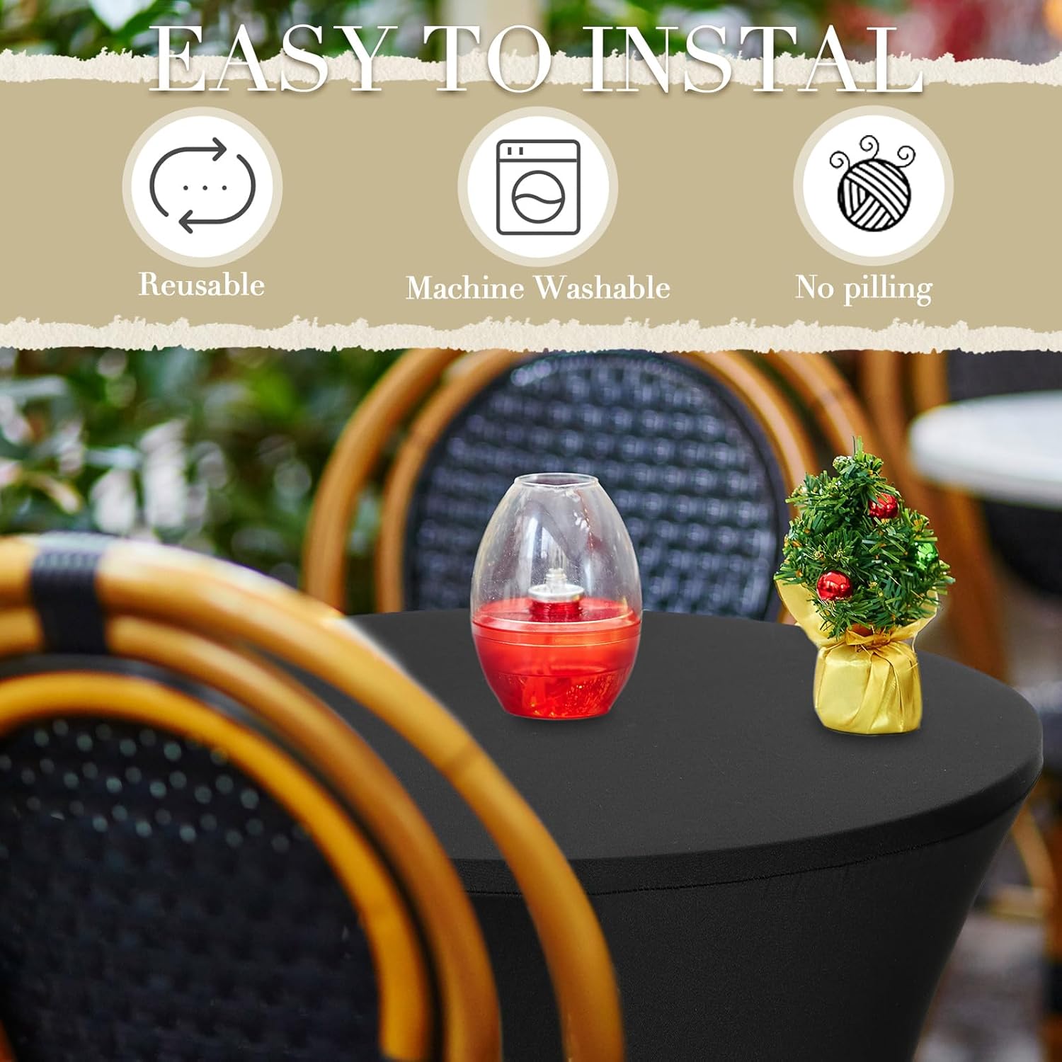 VitalCozy 8 Pcs 24'' x 43'' Black Spandex Cocktail Tablecloth Highboy Fitted Table Cover Round Stretch Elastic High Top Table Cloth for Bar Wedding Banquet Party Supplies