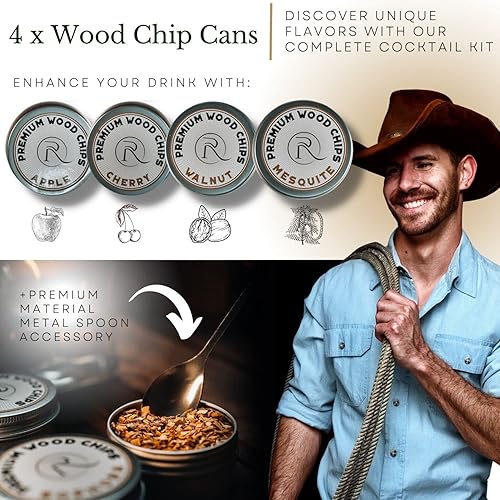 Miniatura 7 de RONYX Kit de ahumador de cóctel con antorcha – Juego de ahumador de cóctel de 13 piezas – Kit de ahumador antiguo para hombres – 4 sabores de