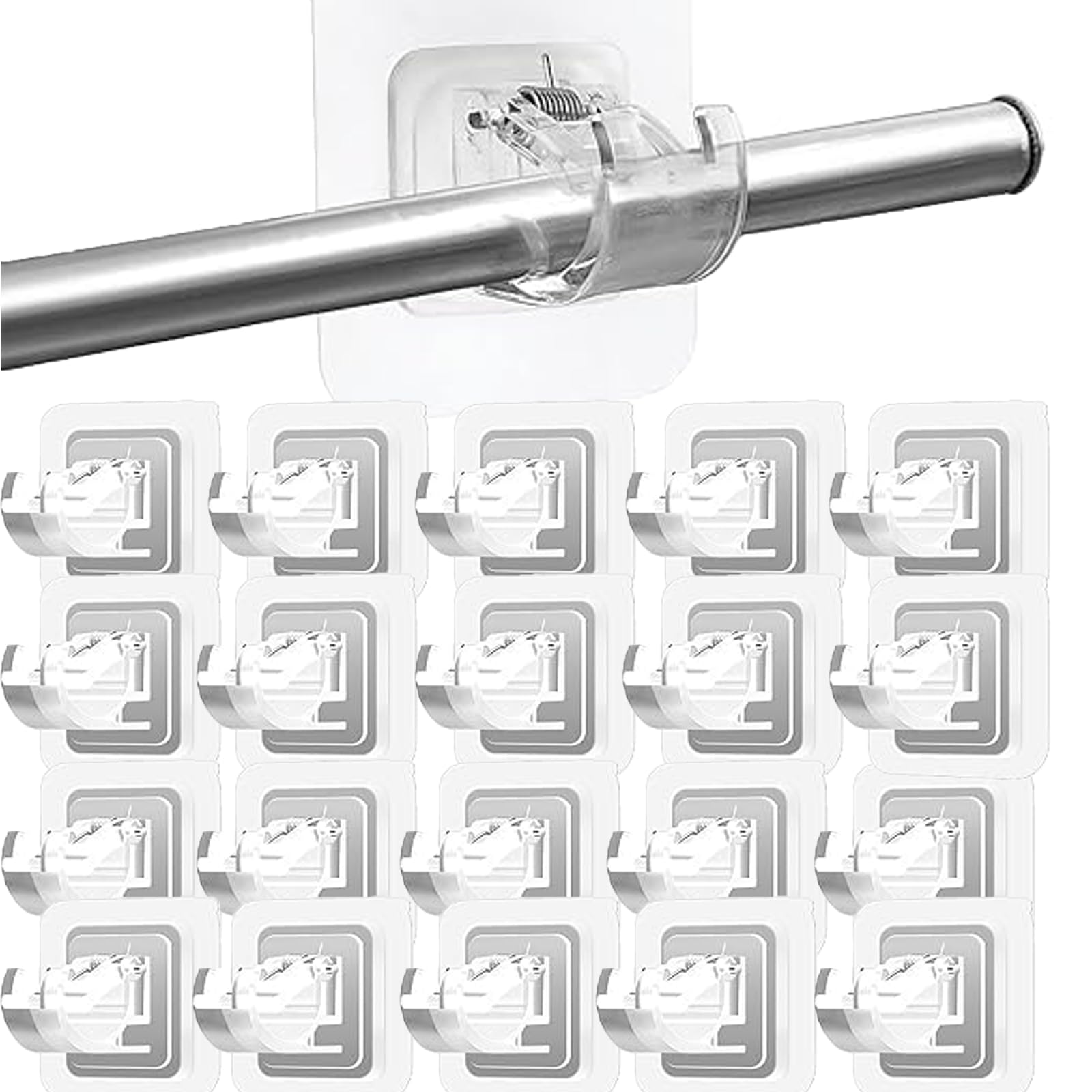 20 PCS White No Drill Curtain Rod Brackets, Self Adhesive Nail Free Adjustable Curtain Rod Holder Hooks, Multipurpose Hangers for Window, Bathroom, Kitchen, Home and Hotel-image-19