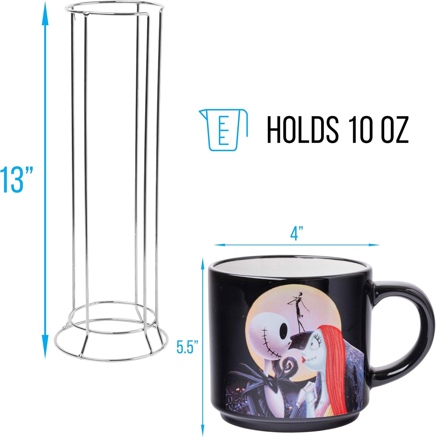 Silver Buffalo Nightmare Before Christmas Jack Sally Scene 4-Pack Ceramic Mug Stack, 10-Ounces, Nightmare Before Christmas 4-Pack Mug Stack, 5 Piece Set