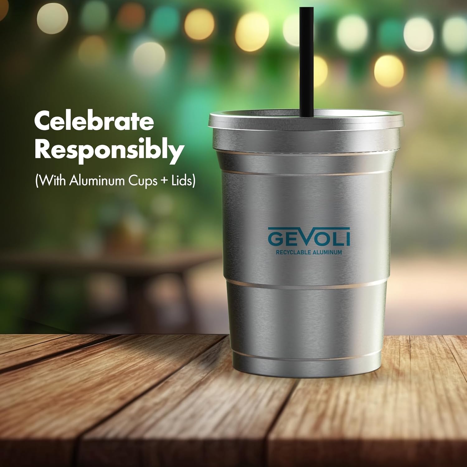 Aluminum Cups with Lids (20 Oz.) - Recyclable Sturdy Metal Cups and Leak-Proof Covers with Straw Hole (15 Sets) - Image 2