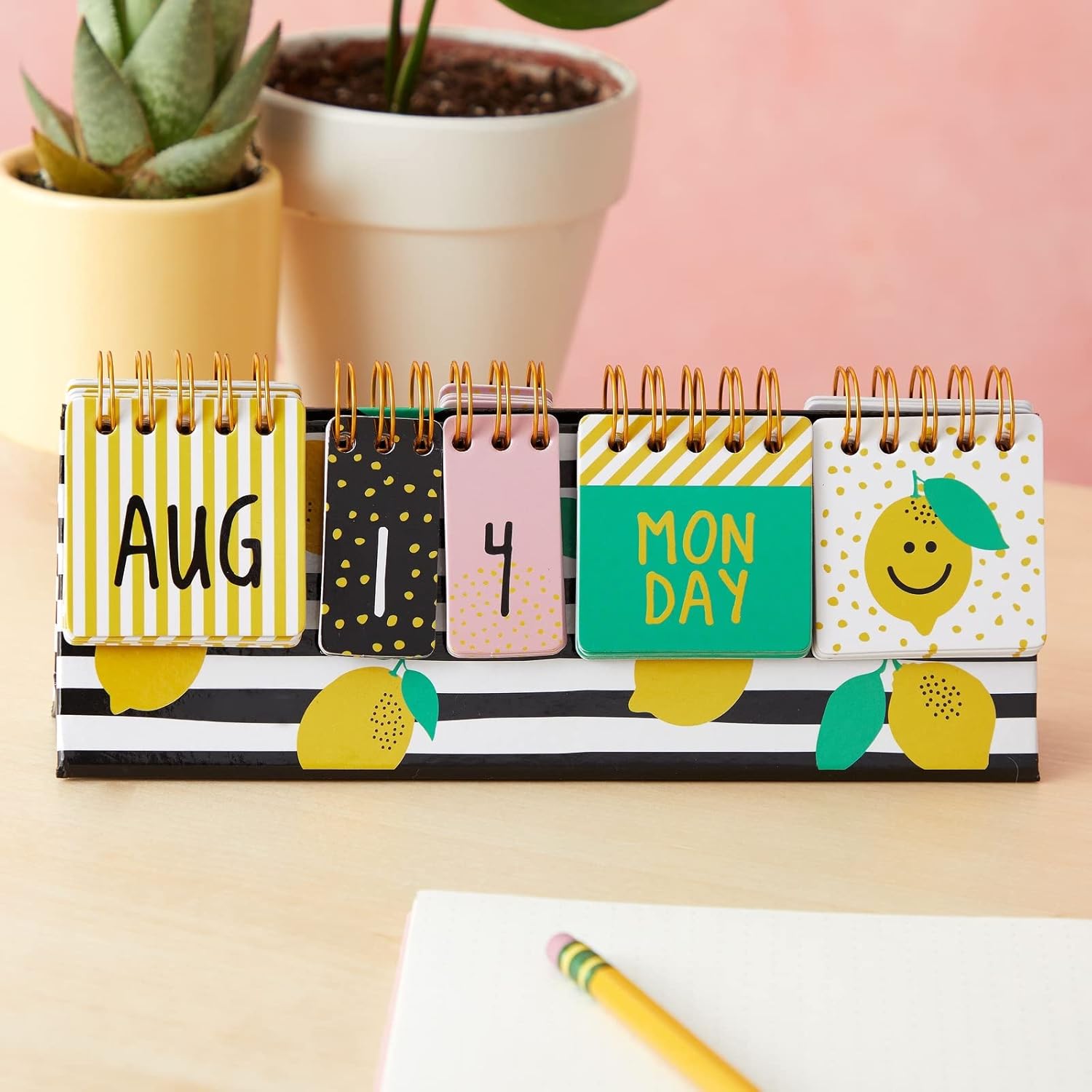 Lemon Perpetual Flip Calendar for Office Desktop, Classroom Supplies, Desk Calendar with Day, Date, and Month Display for Planning, Home, Kitchen Decor (8 x 3.5 Inches) image 4 of 7 B07TKH2NKW