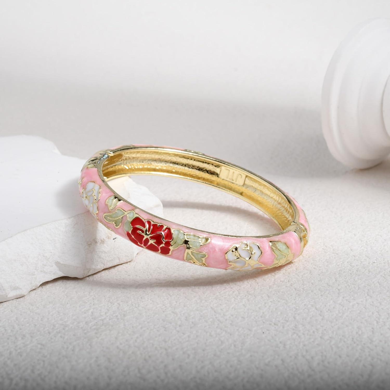 Vintage Flower Cuff Bangles Gold Plated Cloisonne Chinoiserie Peony Floral Elegant Bracelet Gifts For Women - Image 3