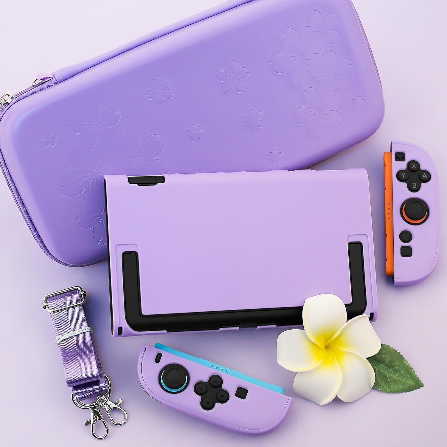 FUNDIARY Purple Sakura Switch 2 Carrying Case for NS Switch 2, Cute Case Bundle with Portable Storage Travel Bag, Dockable Protective Cover, Screen Protector and 2 Thumb Caps, Christmas Gift for Grils