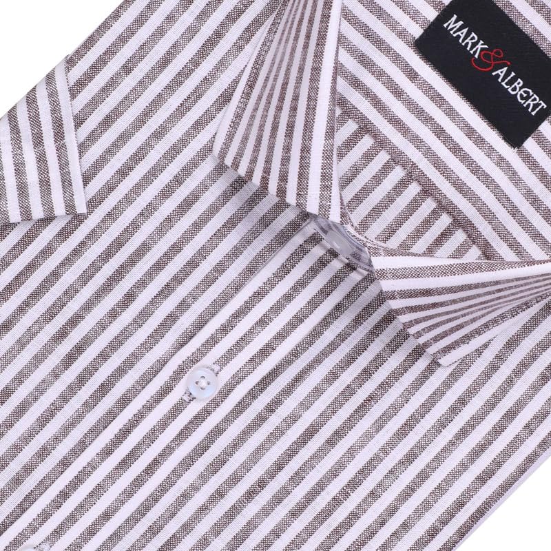 Image of MARK & ALBERT Men's Half Sleeve Cotton Linen Striped Shirt