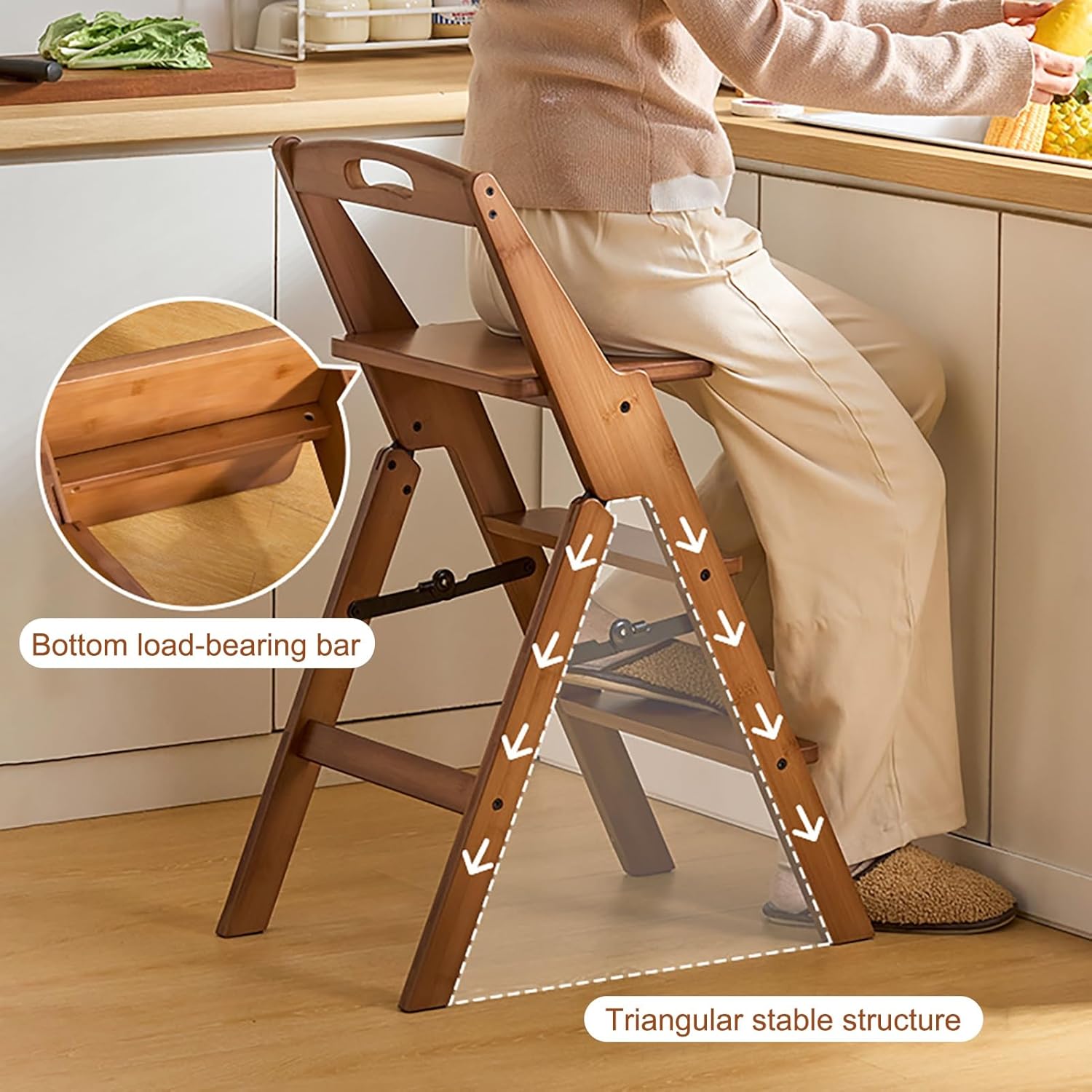 JHDXL Folding Library Ladder Chair, 3 Tier Folding Step Stool, Scientific Stable Structure, Lightweight 3-in-1 Stepladders Display Stand, for Household and Office