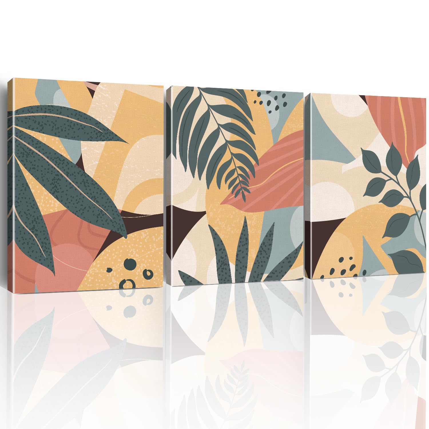 Yuzi-n Boho Wall Decor Minimalist Boho Wall Art Boho Room Decor for Bedroom Living Room Office,Bohemian Abstract Home Decor Set of 3 (12x15 inch) (boho leaf)
