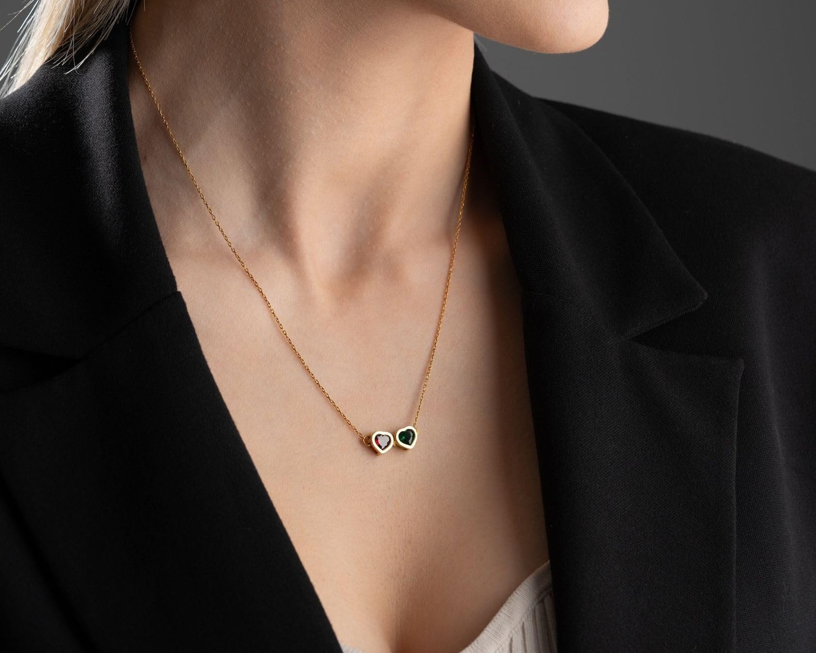 Argento sterling pietra portafortuna cuore collana, su misura cuore sagomato personalizzato