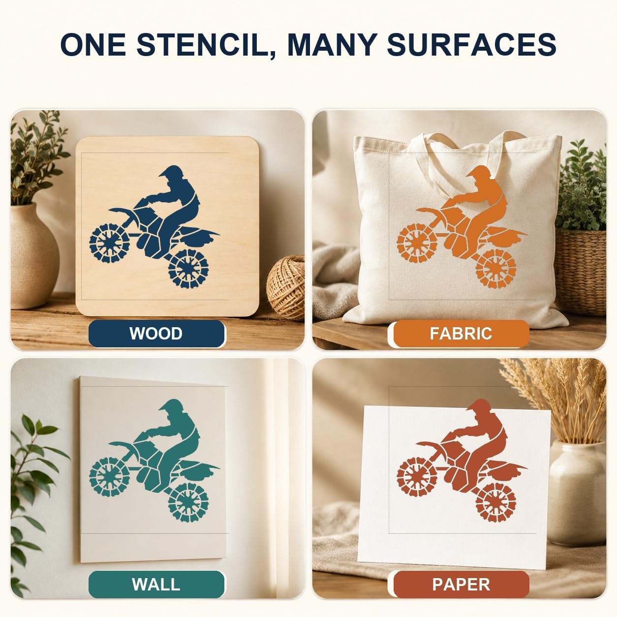 MAGJUCHE Riding Motorcycle Stencil 12 Inches, Reusable Motor Stencil for Painting DIY Crafts Decor