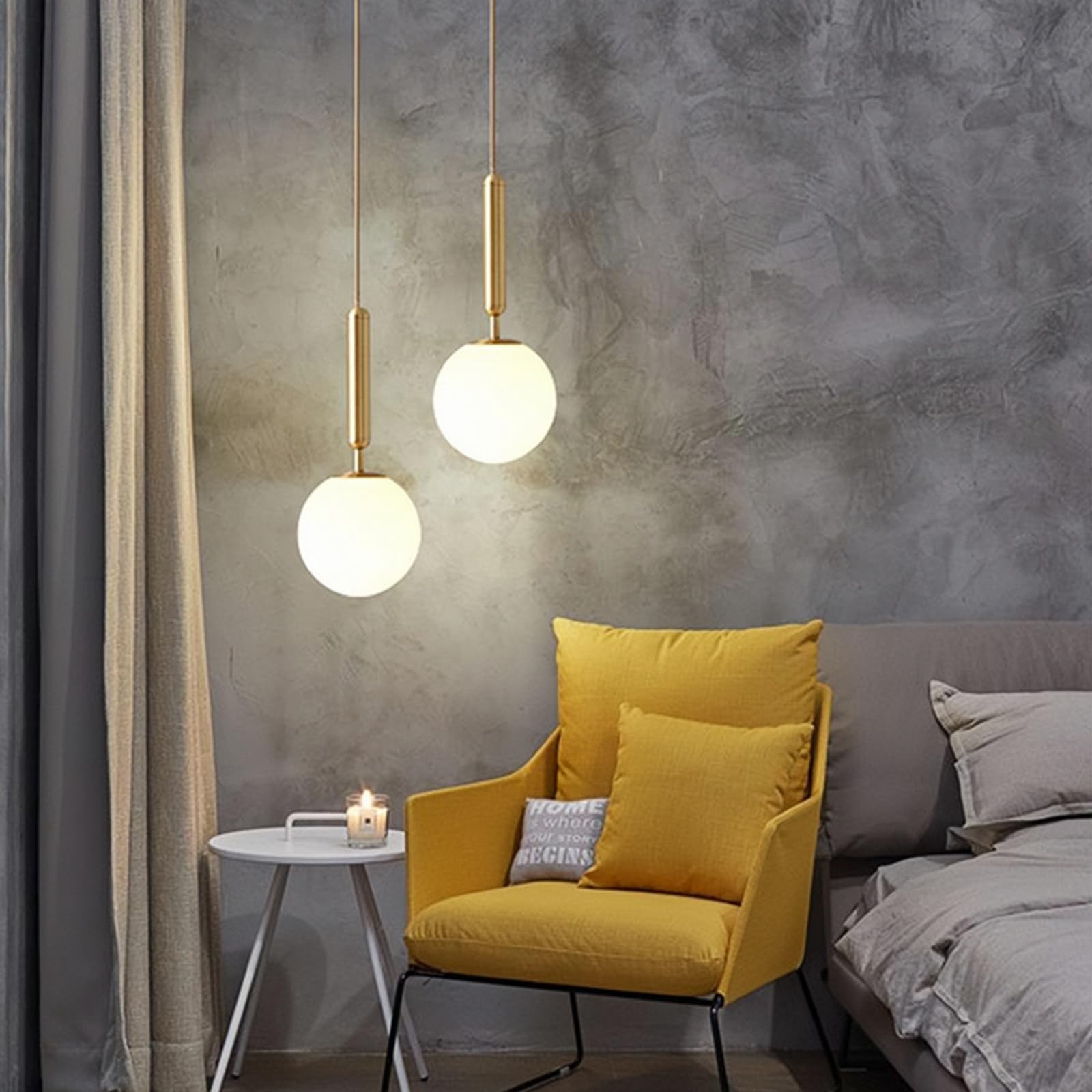 Lámpara Colgante de Oro Moderno Globo de Vaso de Lampara Techo Colgante de Luz Sombra Iluminación Colgante de Interior para Salon de Estar Cocina Comedor Dormitorio,Pantalla Blanca,20CM