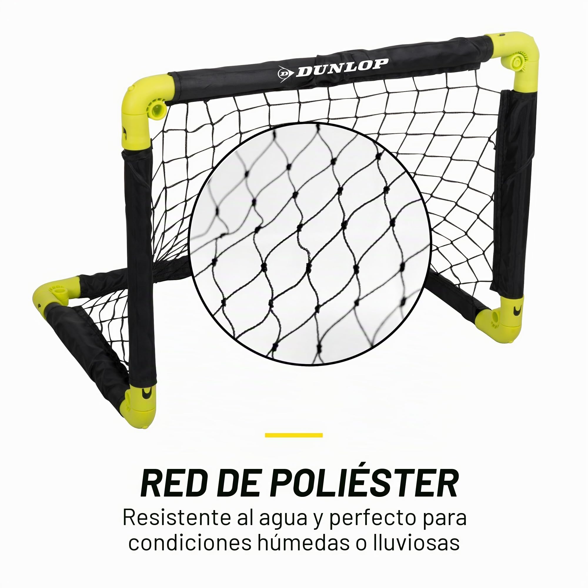 Dunlop Portería de fútbol plegable 50x44x44 cm Juego de 2 Kit de entrenamiento interior exterior Negro/Amarillo