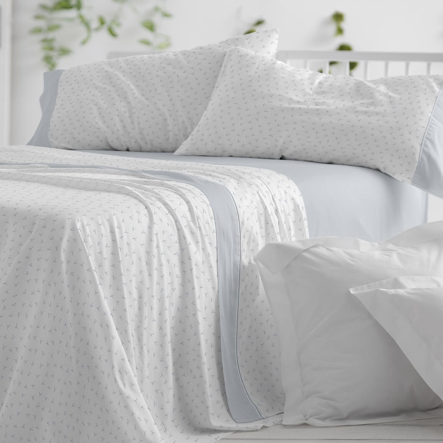 Burrito Blanco | Sábanas de Franela de algodón | Cama de 150 a 160cm. (+Medidas Disponibles) | Diseño 576 | Color Azul (150-160x190/200cm.)