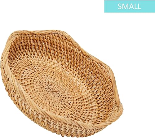 Miniatura 8 de Whalehub Cuencos redondos de ratán natural, cestas de servir decorativas tejidas a mano, almacenamiento de mimbre para comedor (combo redondo)
