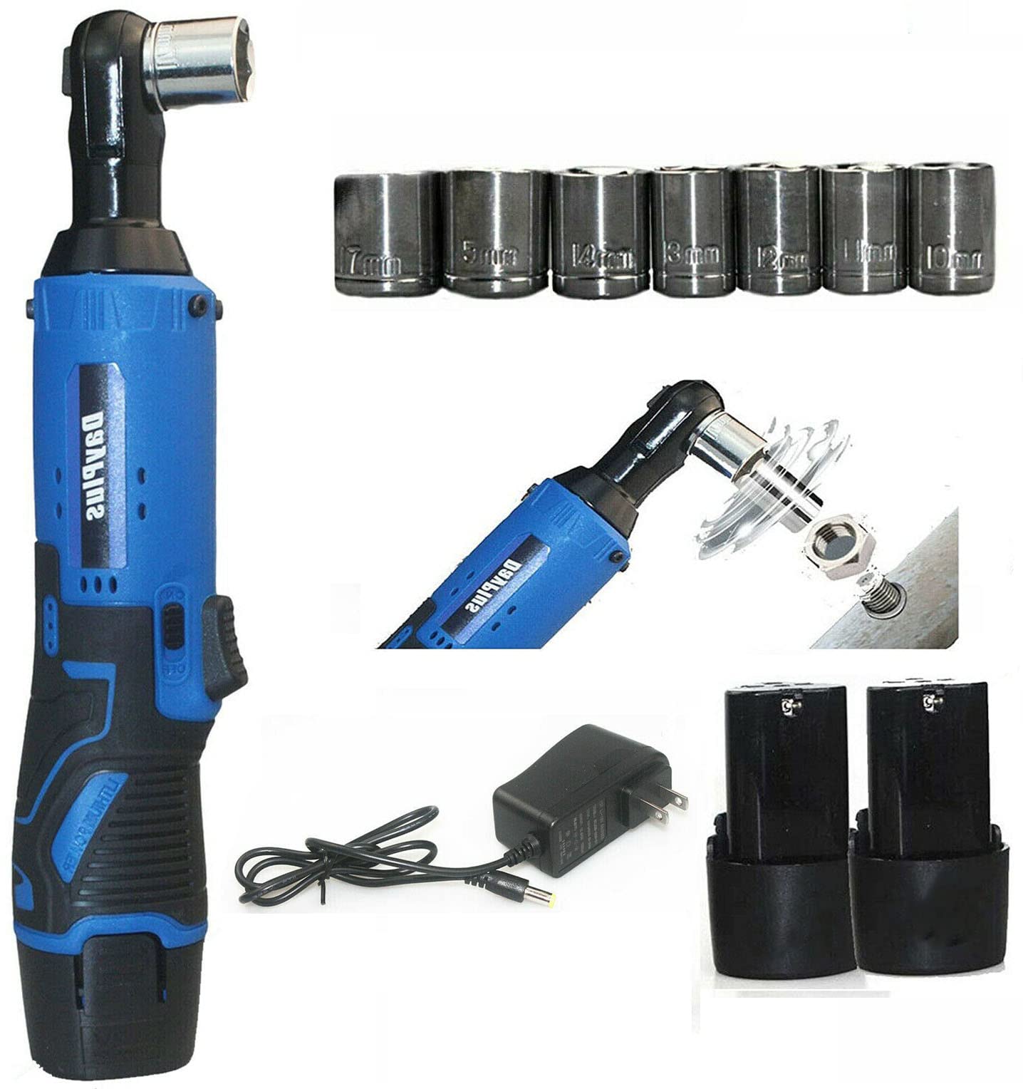 HSHa Llave de carraca con batería para instalación de travesaño, controlador de motor multifunción, herramienta de bricolaje, llave de carraca eléctrica con luz de trabajo LED, llave de carraca con