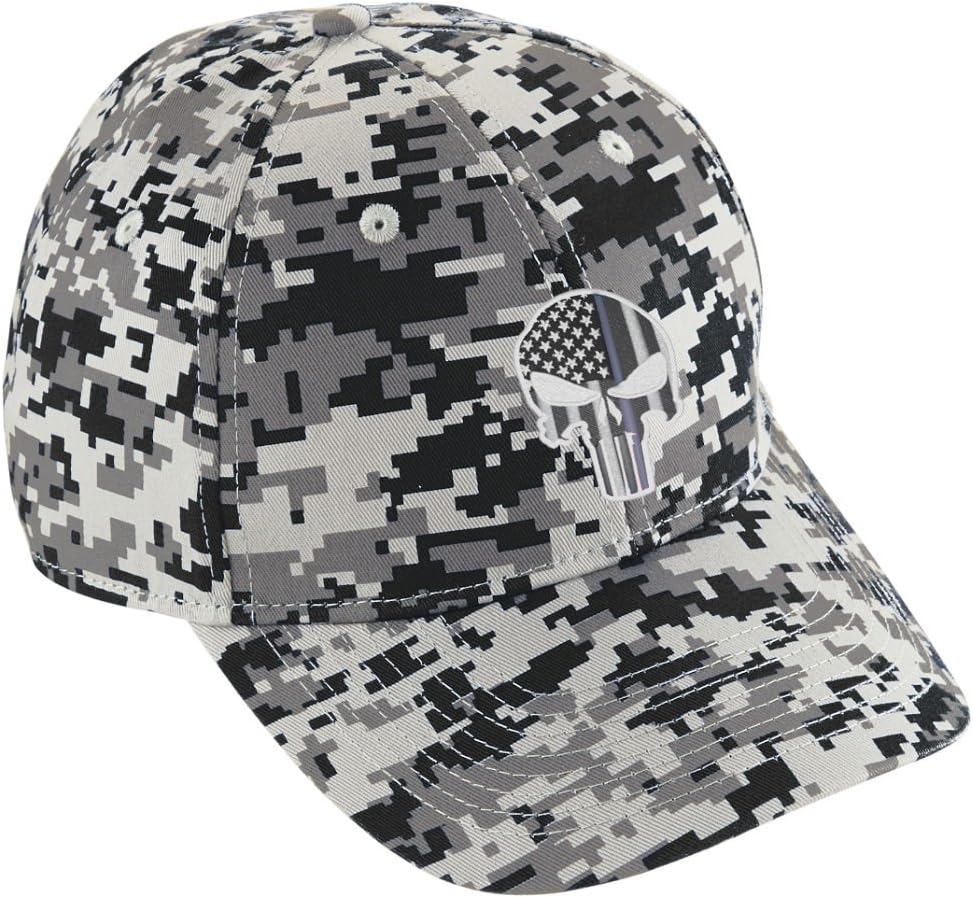 Thin Silver Line Skull Subdued American Flag Corrections Officer Digital Camo Baseball Hat