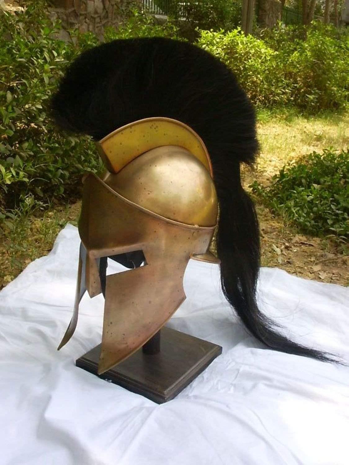 Nautical Replica Hub Medieval Armour King Leonidas Greek Spartan 300 Roman Halloween Helmet with Wooden Stand