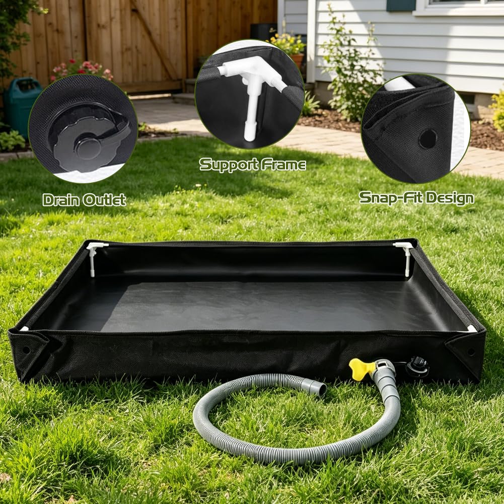 Receveur de douche portable 80 x 80 x 10 cm, base de douche pliable, bac de douche de camping avec tuyau de vidange de 1 m, Oxford durable, imperméable, sol de tente, base de douche de camping, pour