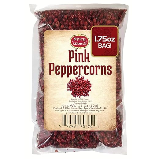 Spicy World Pink Peppercorns Whole 1.75Oz Bag - Steam Sterilized, Vegan, Premium Quality Whole Peppercorns